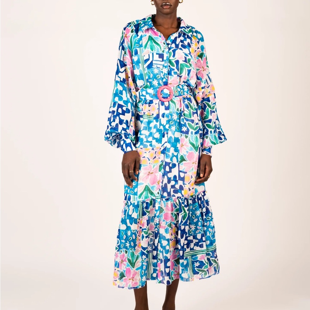 Vibrant Floral vacation Maxi dress- Blue and Pink